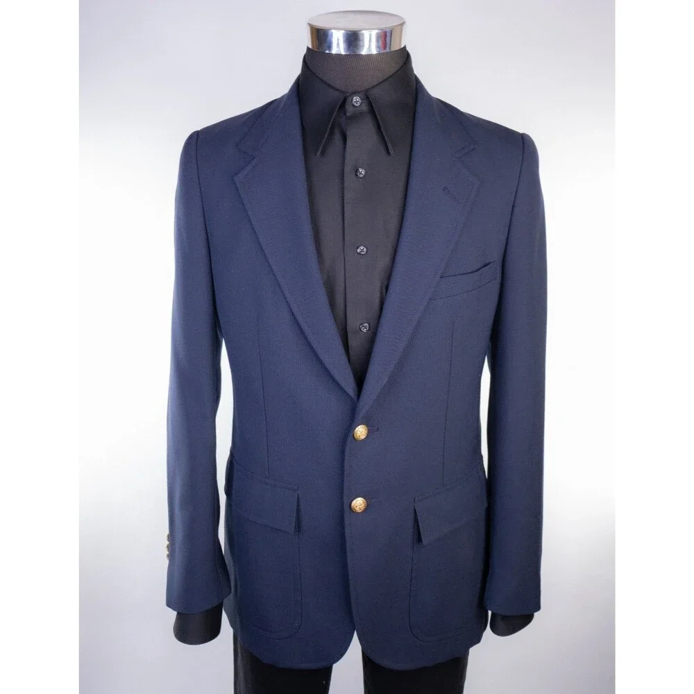 VTG Gant Blazer Sport Coat Sz 38R Navy Blue Gold 2-Buttons Jacket
